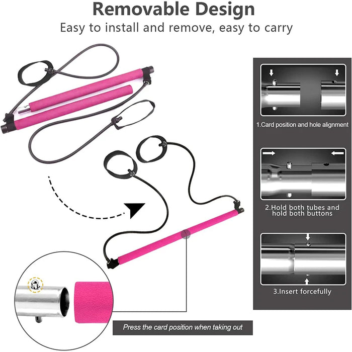 Multifunctional Pilates Bar with Resistance Bands for Home Fitness